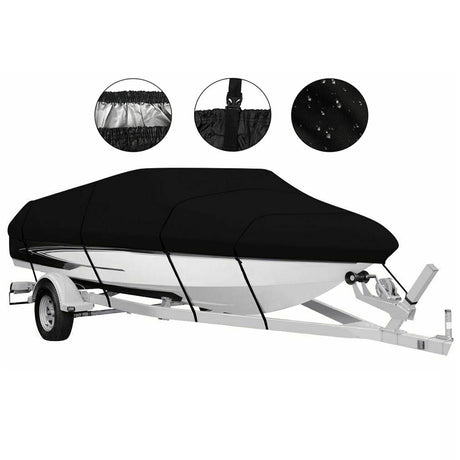 20-22ft Waterproof Boat Cover Trailerable V-Hull Runabout UV Resistant Marine Grade Storage Tarpaulin with Straps (Black, 700cm x 320cm)