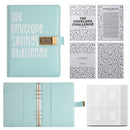100 Envelope Savings Challenge Binder with Password Lock A5 Cash Stuffing Budget Planner Book Money Organizer for Couples (Blue)