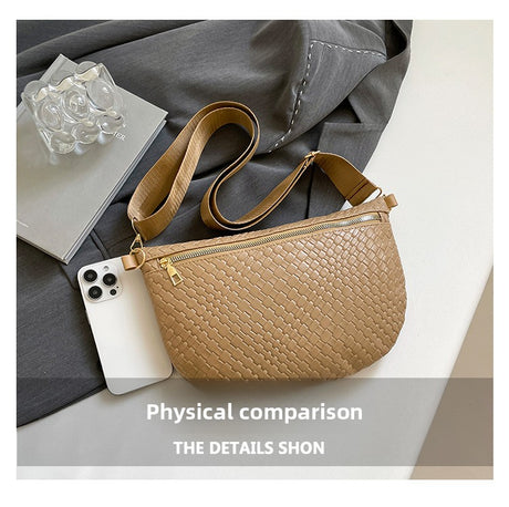 Women's Woven Crossbody Dumpling Bag Soft Vegan Leather Chest Waist Pack with Wide Adjustable Strap for Travel & Festivals (Red)