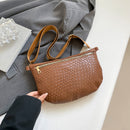 Women's Woven Crossbody Dumpling Bag Soft Vegan Leather Chest Waist Pack with Wide Adjustable Strap for Travel & Festivals (Brown)