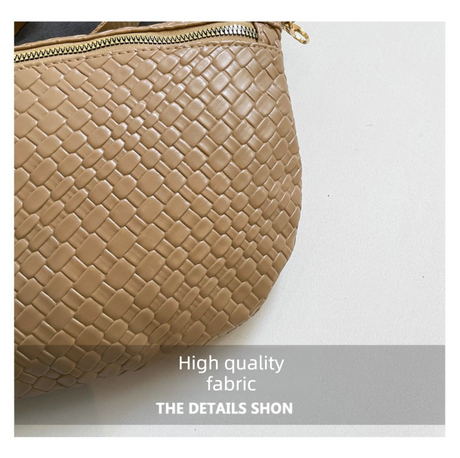 Women's Woven Crossbody Dumpling Bag Soft Vegan Leather Chest Waist Pack with Wide Adjustable Strap for Travel & Festivals (Brown)