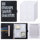 100 Envelope Savings Challenge Binder A5 Budget Planner Book PU Leather Cash Stuffing Money Organiser with Magnetic Closure & Tracker (Black)