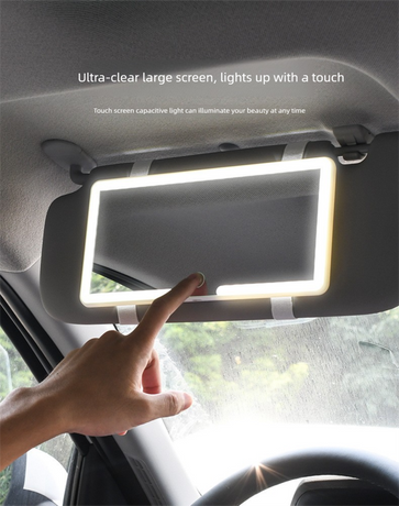 Car Visor Vanity Mirror with Dual Colour LED Lights Rechargeable Sun Visor Makeup Mirror Dimmable Dual Touch Control (Black)