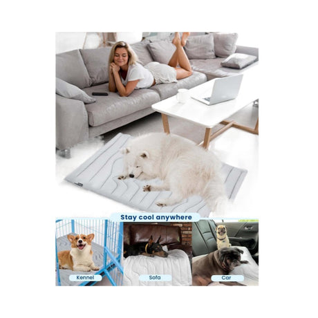 Pet Cooling Mat Self Cooling Pad for Dogs Cats Dual Sided Summer Sleeping Bed Grey Large (122x71cm)