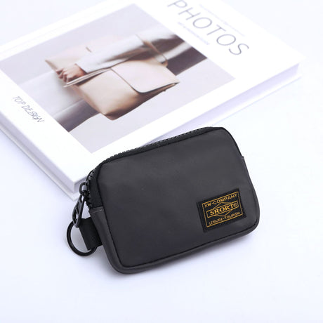 Small Nylon Coin Purse Zip Wallet Waterproof Mini Pouch Key Card Holder Lightweight EDC Organizer Grey (12x9cm)