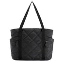 Womens Puffer Tote Bag Quilted Nylon Shoulder Handbag Large Capacity Laptop Work Travel Gym Carryall Bag with Zipper Black