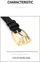 Womens Genuine Leather Belt Retro Gold Buckle Waist Belt for Jeans Dress Coat Fashion Split Cowhide Strap Black 105cm
