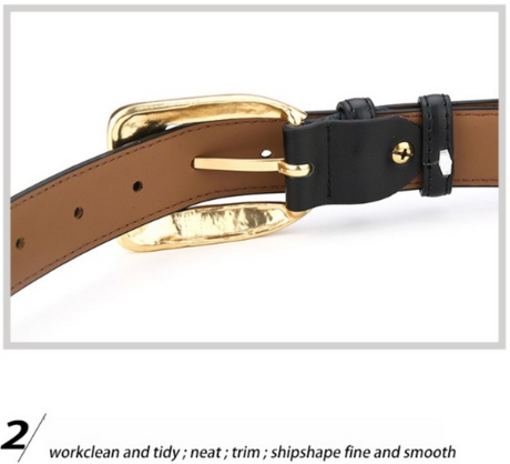 Womens Genuine Leather Belt Retro Gold Buckle Waist Belt for Jeans Dress Coat Fashion Split Cowhide Strap Black 105cm