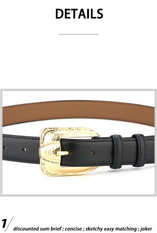 Womens Genuine Leather Belt Retro Gold Buckle Waist Belt for Jeans Dress Coat Fashion Split Cowhide Strap Coffee 105cm