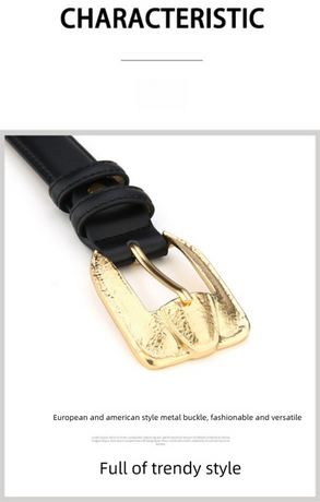 Womens Genuine Leather Belt Retro Gold Buckle Waist Belt for Jeans Dress Coat Fashion Split Cowhide Strap Caramel Color 105cm