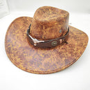 Retro Western Cowboy Hat Khaki Distressed Crackle Finish Bull Head Emblem Wide Brim Sun Protection Outback Bush Hat for Men Women L 58-60cm