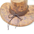 Retro Western Cowboy Hat Khaki Distressed Crackle Finish Bull Head Emblem Wide Brim Sun Protection Outback Bush Hat for Men Women L 58-60cm