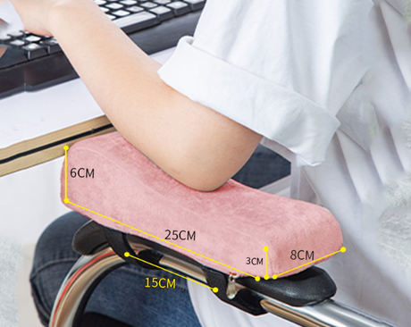 A pair of Ergonomic Chair Armrest Pads High Density Foam Elbow Support Cushion Pink Curved Design for Office & Gaming Chairs Relief Pressure Non-Slip Cover