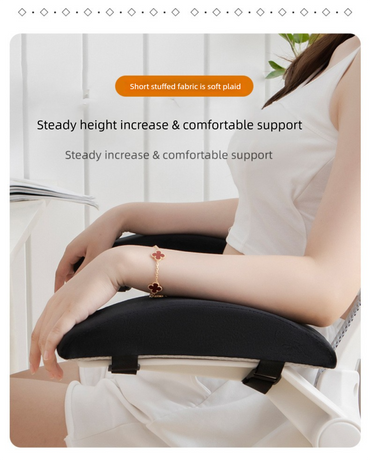 A pair of Memory Foam Chair Armrest Pads Curved Elbow Support Cushion Black Ergonomic Pressure Relief Cover for Office Gaming Chair WFH Setup