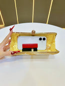 Luxury Rose Red Crystal Evening Clutch Bag Gradient Rhinestone Hard Case Purse with Detachable Chain for Wedding Prom Cocktail Party Fits Smartphone