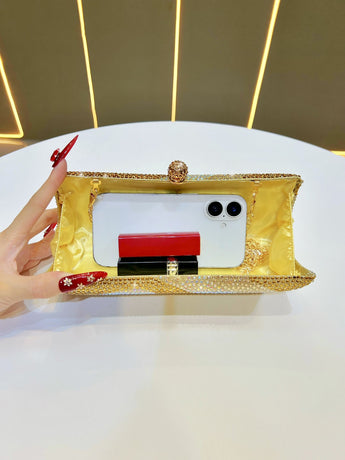 Luxury Rose Red Crystal Evening Clutch Bag Gradient Rhinestone Hard Case Purse with Detachable Chain for Wedding Prom Cocktail Party Fits Smartphone