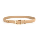 Women's Genuine Leather Thin Belt 2.3cm Width Minimalist Gold D-Shaped Buckle Casual Waist Strap for Jeans Dresses Khaki 105cm