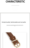Women's Genuine Leather Thin Belt 2.3cm Width Minimalist Gold D-Shaped Buckle Casual Waist Strap for Jeans Dresses Black 105cm