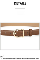 Women's Genuine Leather Thin Belt 2.3cm Width Minimalist Gold D-Shaped Buckle Casual Waist Strap for Jeans Dresses White 105cm