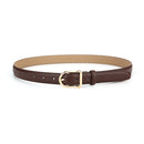 Women's Genuine Leather Thin Belt 2.3cm Width Minimalist Gold D-Shaped Buckle Casual Waist Strap for Jeans Dresses Coffee 105cm