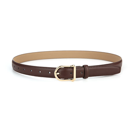 Women's Genuine Leather Thin Belt 2.3cm Width Minimalist Gold D-Shaped Buckle Casual Waist Strap for Jeans Dresses Coffee 105cm