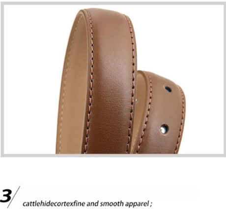 Women's Genuine Leather Thin Belt 2.3cm Width Minimalist Gold D-Shaped Buckle Casual Waist Strap for Jeans Dresses Coffee 105cm