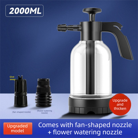 White 2L Handheld Car Wash Foam Sprayer Pump Action Pressure Cannon with 2 Nozzles for Auto Detailing and Garden Watering Heavy Duty 55 Degree Fan Spray
