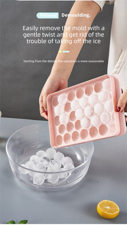 2 PCS Large Round Ice Cube Trays with Lids 3 Cavity Sphere Ice Ball Maker Mould Stackable Hard Plastic Slow Melting for Whiskey Cocktails Pink