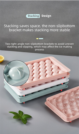 2 PCS Large Round Ice Cube Trays with Lids 3 Cavity Sphere Ice Ball Maker Mould Stackable Hard Plastic Slow Melting for Whiskey Cocktails Pink
