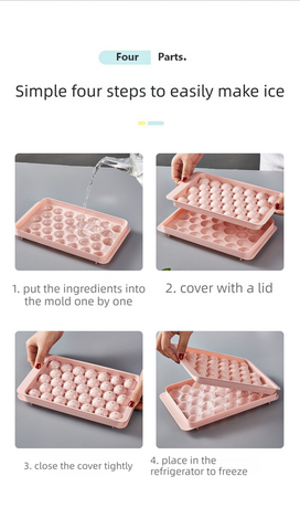 2 PCS Large Round Ice Cube Trays with Lids 3 Cavity Sphere Ice Ball Maker Mould Stackable Hard Plastic Slow Melting for Whiskey Cocktails Pink