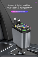 4-in-1 Retractable Car Charger Adapter 120W Dual Type-C Cables Starry Sky Projector Fast Charging for iPhone 15/16 Samsung Pixel