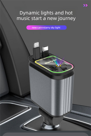 4-in-1 Retractable Car Charger Adapter 120W Dual Type-C Cables Starry Sky Projector Fast Charging for iPhone 15/16 Samsung Pixel