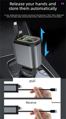 4-in-1 Retractable Car Charger Adapter 120W Dual Type-C Cables Starry Sky Projector Fast Charging for iPhone 15/16 Samsung Pixel