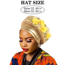 Women's Luxury Navy Blue Turban Hat with Beaded Floral Embellishments Pre-Tied African Style Headwrap for Weddings Parties & Special Occasions