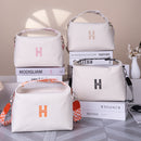 Women's Minimalist Canvas Crossbody Bag with Wide Pink Webbing Strap Casual Shoulder Handbag Large Capacity for Daily Use - Cream White