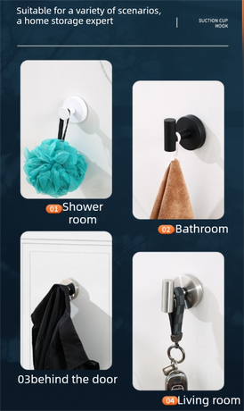 Heavy Duty Stainless Steel Suction Cup Hook Vacuum Wall Hanger Brushed White No Drill Towel Holder for Bathroom Kitchen & Shower - Waterproof