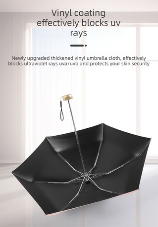 Compact Mini Pocket Umbrella UPF50+ Sun Protection Lightweight Travel Parasol - Windproof 5-Fold Rain Shade with Flat Gold Handle (Blue)