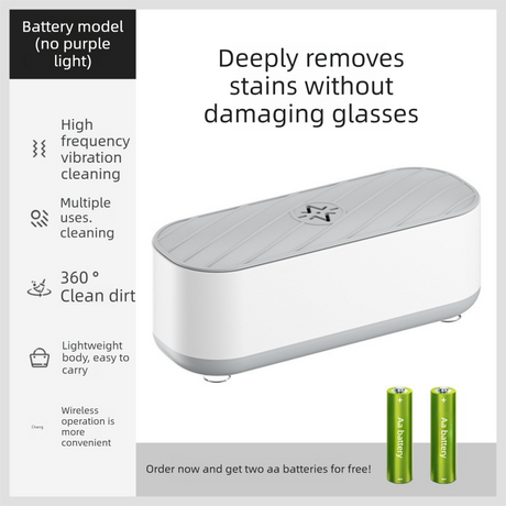 Portable Battery Operated Sonic Vibration Jewellery & Glasses Cleaner - Cordless High Frequency Washing Box for Travel, Dentures & Rings (2x AAA Batteries Included)