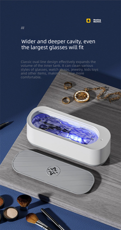 Portable Sonic Vibration Glasses & Jewellery Cleaner - Battery Operated Washing Box for Travel, Dentures & Rings (Sleek Round Lid Edition, Requires 2x AAA Batteries)