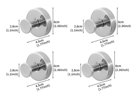 4-Pack Polished Stainless Steel Suction Cup Hooks - Heavy Duty Mirror Chrome Finish No-Drill Wall Hangers for Bathroom, Shower & Glass Doors (Waterproof)