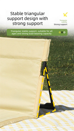 Portable Outdoor Folding Ground Chair with Back Support (Extra Long Black) - Lightweight Padded Beach Mat & Picnic Seat for Camping, Festivals & Parks