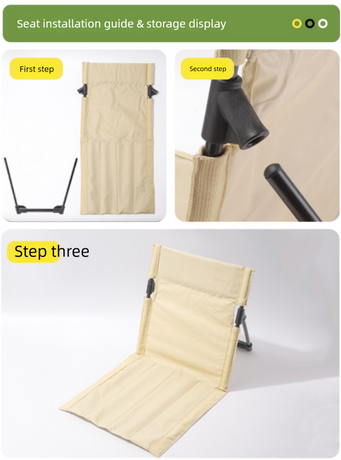 Portable Outdoor Folding Ground Chair with Back Support (Extra Long Khaki) - Lightweight Padded Beach Mat & Picnic Seat for Camping, Festivals & Parks