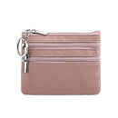 Genuine Leather Coin Purse Mini Wallet with Triple Zipper Pockets Key Ring Holder Pouch for Cash & Cards - Peanut Butter Pink