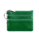 Genuine Leather Coin Purse Mini Wallet with Triple Zipper Pockets Key Ring Holder Pouch for Cash & Cards - Bright Green