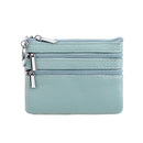 Genuine Leather Coin Purse Mini Wallet with Triple Zipper Pockets Key Ring Holder Pouch for Cash & Cards - Sky Blue