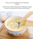 Double Loop Danish Dough Whisk with Long Oak Handle - 13 Inch Stainless Steel Bread Mixer Tool for Sourdough & Heavy Batter - Hand Held Flour Blender (Two Eye Design)