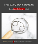 Triple Loop Danish Dough Whisk with Short Oak Handle - 9 Inch Compact Stainless Steel Mixer for Sourdough Starters, Eggs & Batter - Hand Held Flour Blender (3 Eye Design)