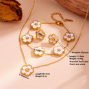Red Shell Five-Petal Flower Stud Earrings - 18K Gold Plated Stainless Steel Floral Jewellery for Women - Hypoallergenic & Tarnish Resistant (13mm)