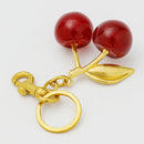 Luxury Sparkly Red Cherry Bag Charm Keychain - Gold Tone Metal Fruit Keyring with Glitter Finish - Cute Purse Accessory for Handbags & Car Keys (11.5cm)