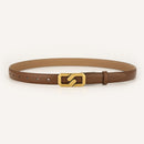 Womens Genuine Leather Belt Caramel 2.3cm Wide Gold Buckle Waist Strap for Jeans & Dresses Elegant Fashion Accessory